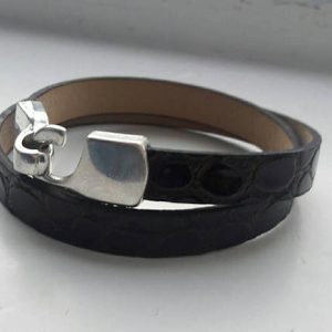 Bruin leder reptielen wikkelarmband