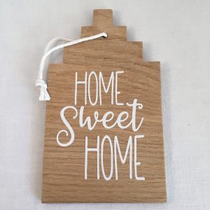 tekstbord (hout/huis/grachtenpand) met Home Sweet Home
