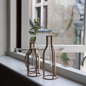 Houten reageerbuis vaas lang