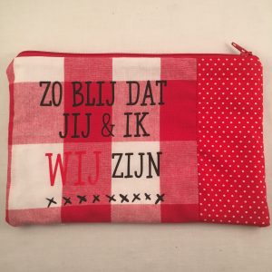 Etui (make-up) thema; Zo blij dat jij & ik wij zijn in rood/wit