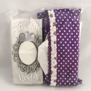 Zakdoekjes houder/etui cadeauset thema Paars & witte polkadot