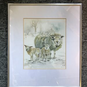 Schaapjes in de sneeuw Aquarel