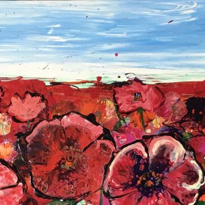 Bloemenveld op hout