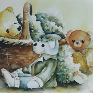 Aquarel Beertjes in de mand