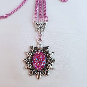 Roze ringen ketting met druzy