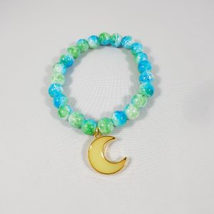 Kralen rek armband met gele maan hanger