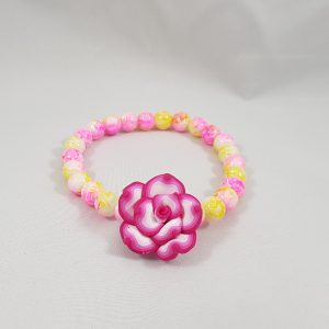 Bloem roze gele kralen rek armband , boho hippie armband