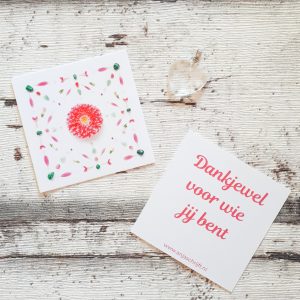 Cadeaukaartje en harthangertje dank je wel voor wie jij bent