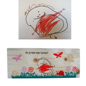 Kindertekening op hout