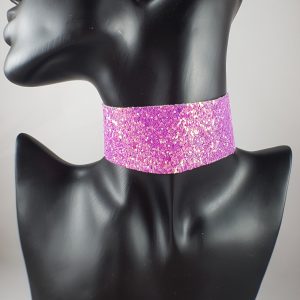 Roze glitter holografische nep leren choker
