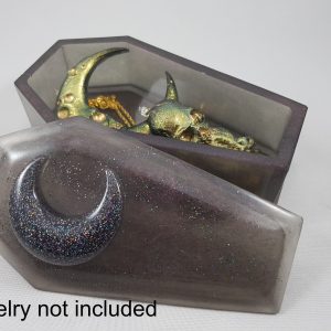 Paarse glitter maan doodskist sieraden doos