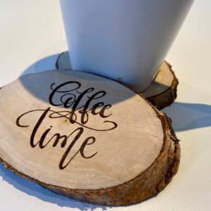 Houten onderzetters koffie "coffee time"