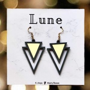 Lune - luxe party statement oorbellen / zwart - goud