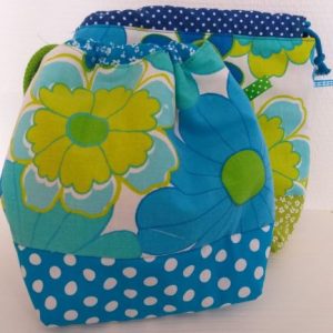 Projectbag midden met retro blauw groene bloemen