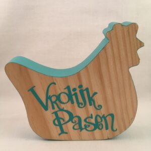 Decoratie tekstbord (hout) voor Pasen kip